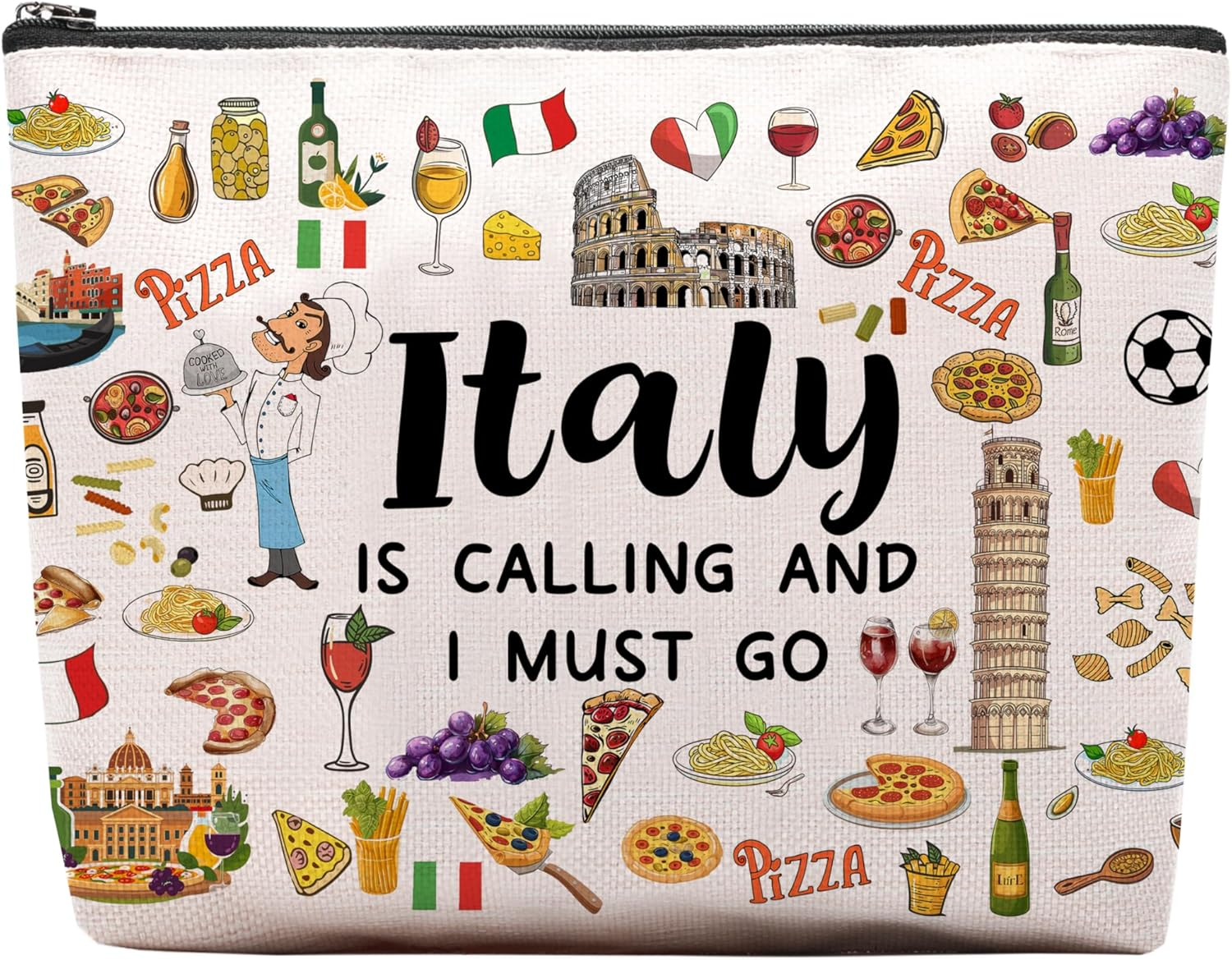 Italy Travel Gift Makeup Bag, Italy Lover Themed Gifts for Traveller Women Friends, Italian Travel Trip Essentials Souvenir