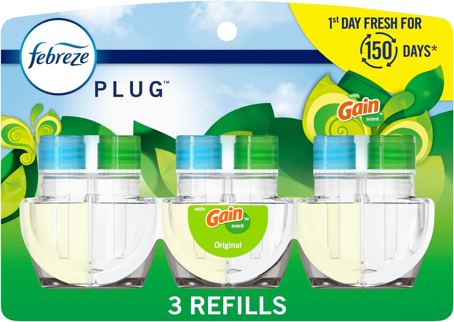 Plug in Air Freshener, Odor-Fighting Scented Oil Refill, Air Fresheners for Home and Bathroom and Kitchen, Long Lasting for Strong Odors, Gain Original Scent, 0.87Oz Refills, 3 Count