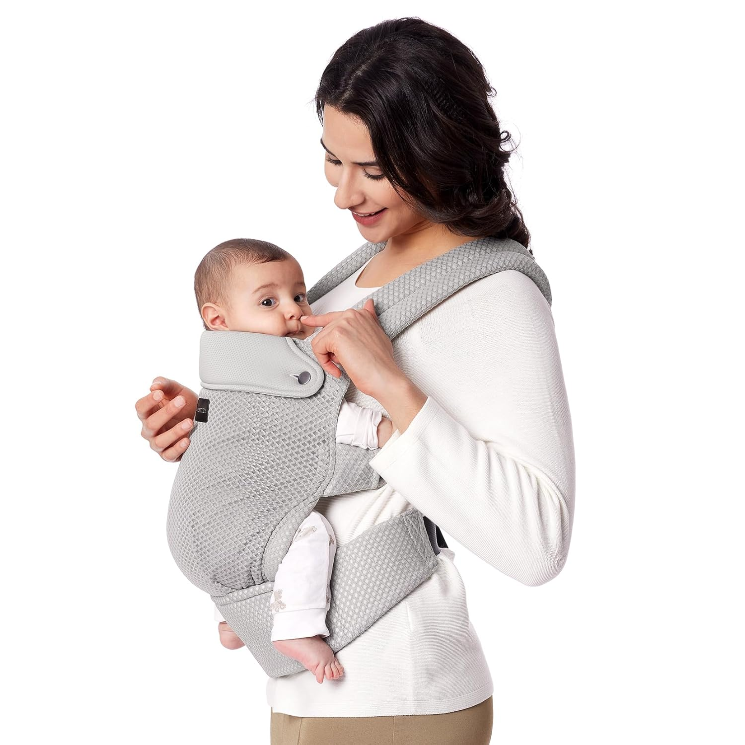 Momcozy Breathable Mesh Baby Carrier, Ergonomic and Lightweight Infant Carrier for 7-44Lbs with Enhanced Lumbar Support, All Day Comfort for Hands-Free Parenting, Air Mesh-Grey