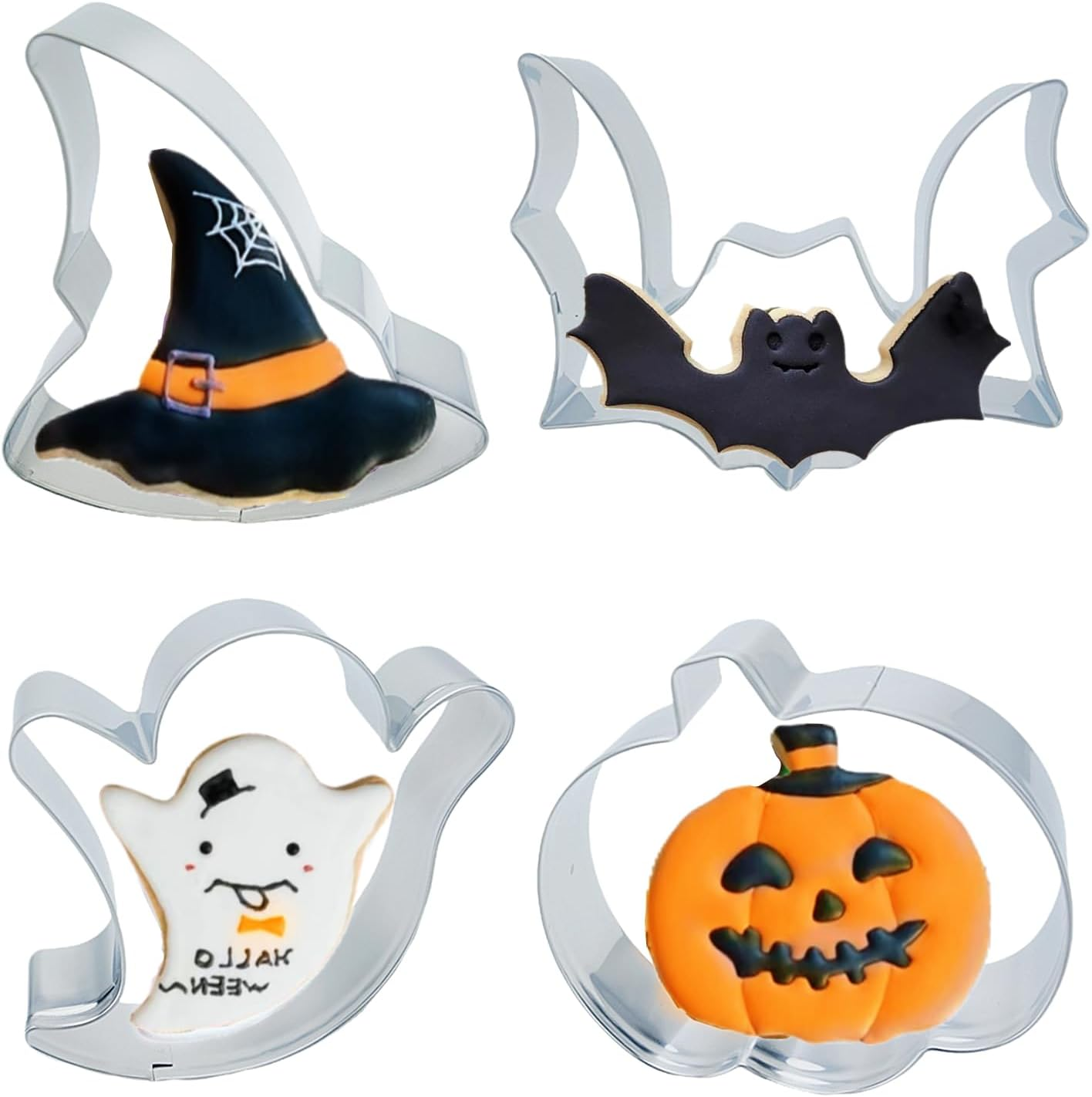 4PCS Large Halloween Cookie Cutters, Stainless Steel Metal Molds Pumpkin, Bat...