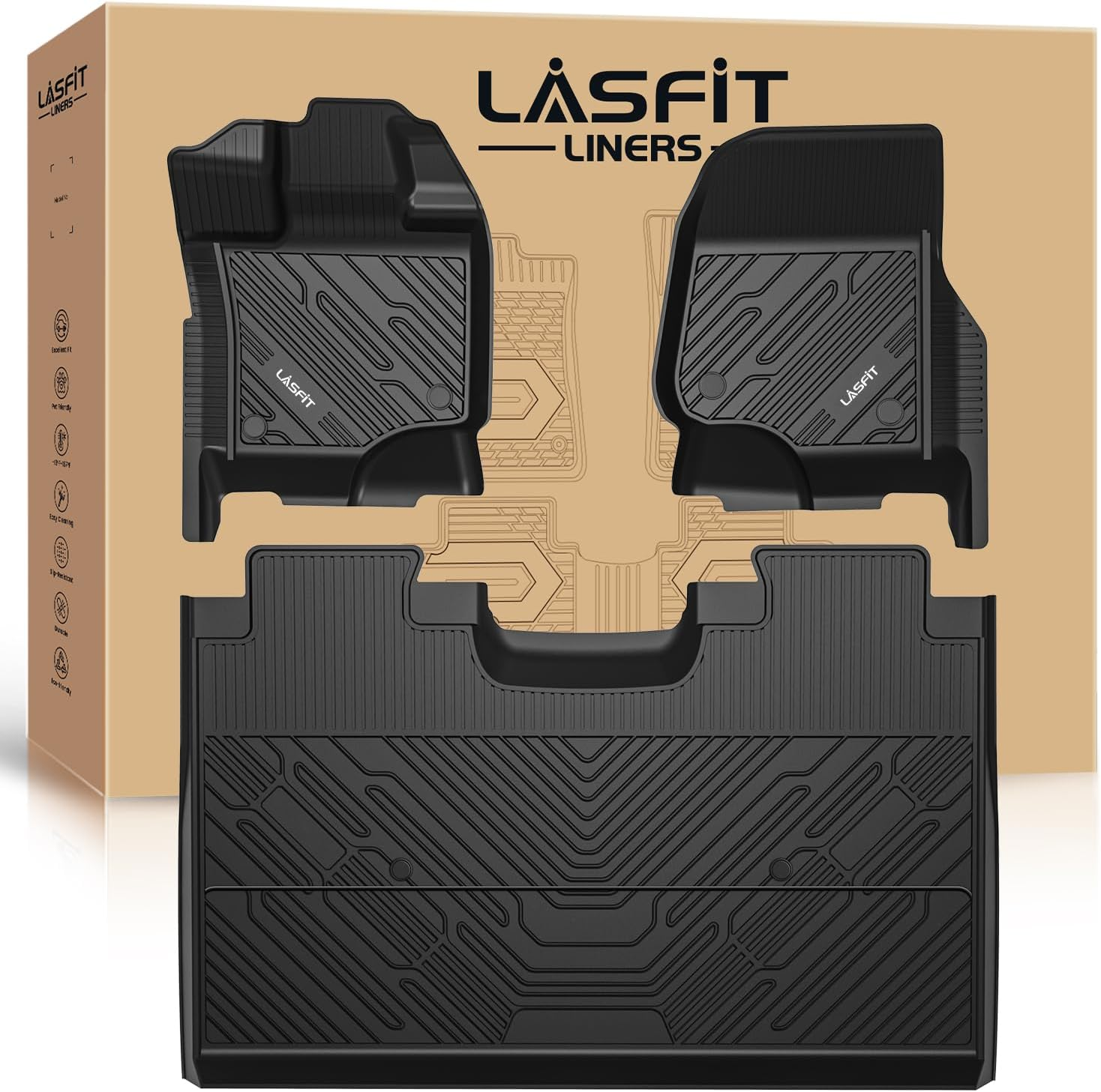 Floor Mats for Ford F-150 2015-2025 | F150 Lightning 2022-2025 SuperCrew (Rear w/o Fold Flat Storage) Carpet Floor All Weather Car Liners TPE Truck Mats - Front and Rear Row, 3pcs Black