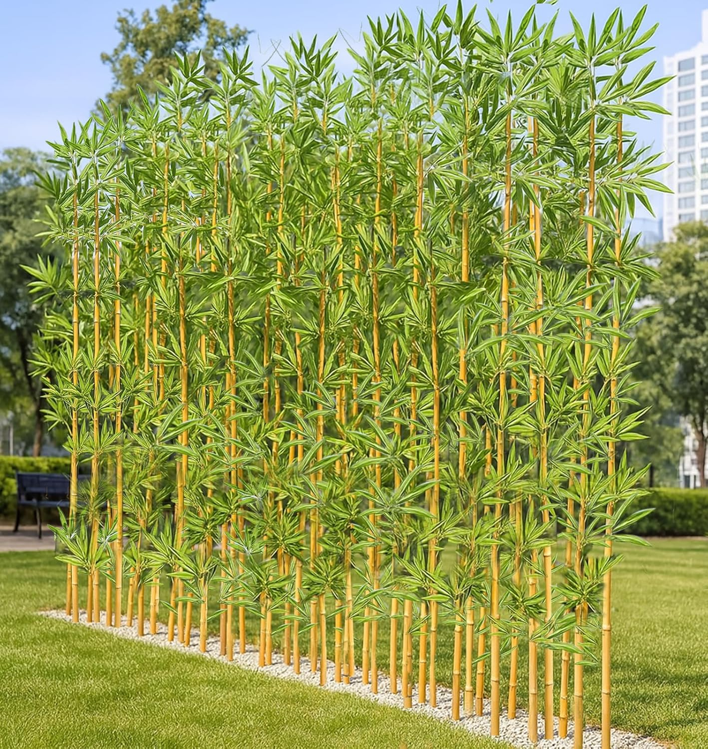 4/5/6/7 Ft Faux Bamboo Plant Outdoor 10 Pack, Fake Bamboo with Encrypted Leaves for Patio Garden Yard Decor, Privacy Artificial Bambooo Tree (4Ft / 122Cm)