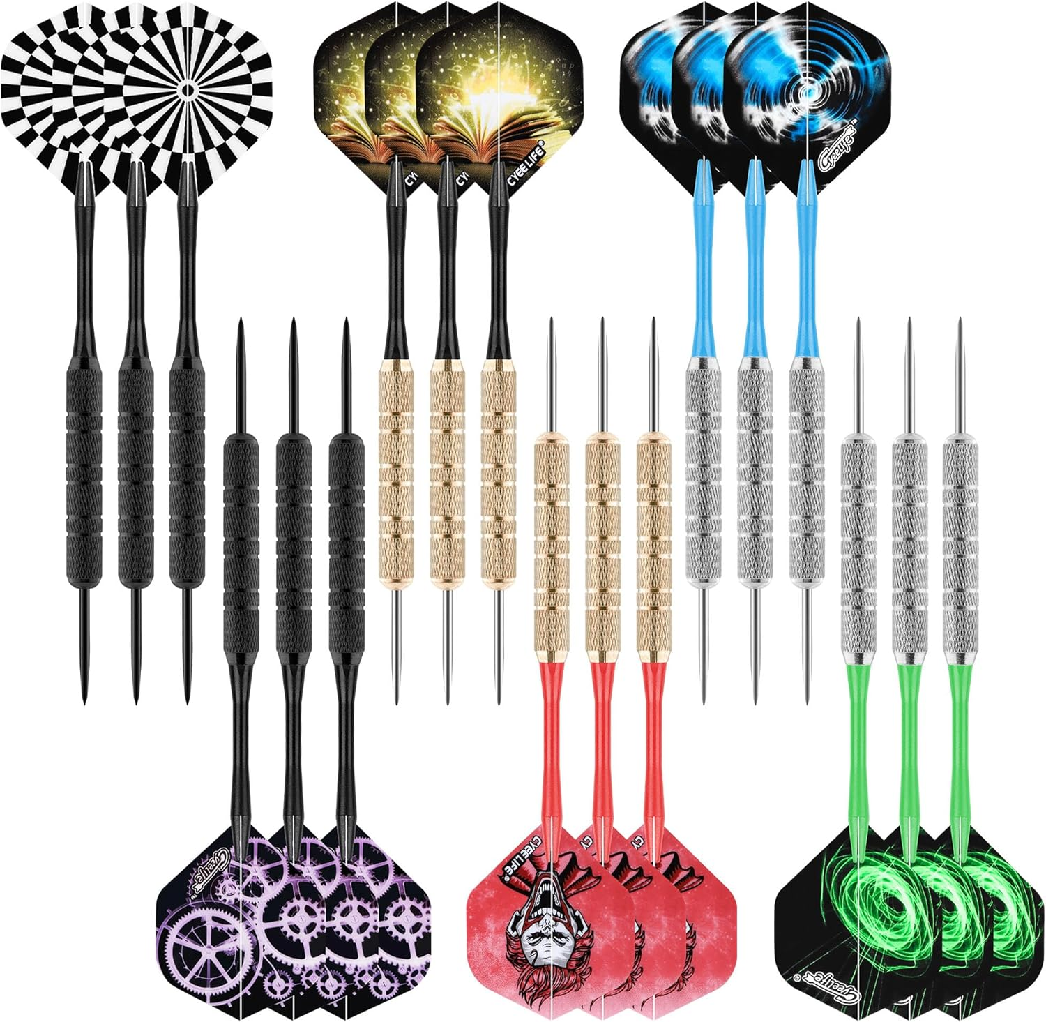 Darts Metal Tip, 18 Pieces Professional Steel Darts, Steel Darts Set with Shaft and Flights, for Beginners and Hobbyists