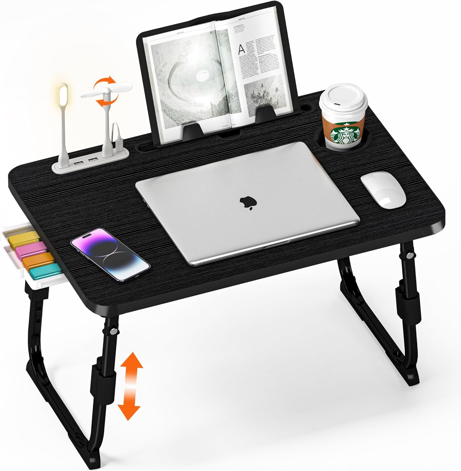 Escritorio para portatil de altura ajustable para cama mesa de regazo con USB