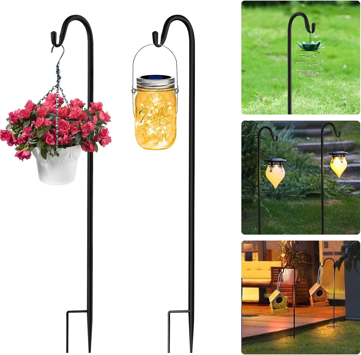 Schäferhaken, 2 Stücke Garten Schäferhaken 100Cm Metall Gartenstab Schäferstab Rostbeständig Mit Haken Für Den Außenbereich, Blumenampel Halterung Für Hochzeit Solarleuchten Laterne Pflanzkörbe