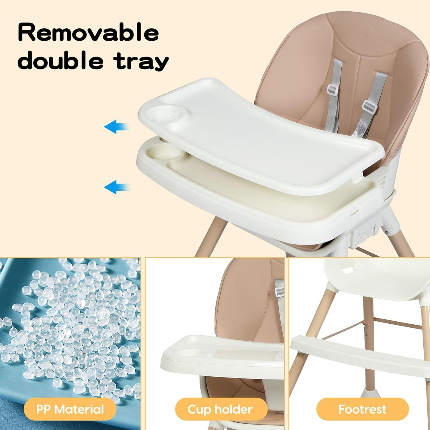 Bopeep Baby High Chair, 6-in-1 Convertible Toddler Chair, Removable Seat and ... - Picture 9 of 14