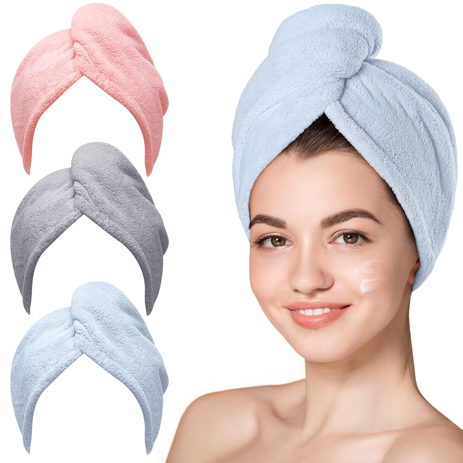 3-Pack Microfiber Hair Towels – Anti-Frizz Turbans for Curly Hair
