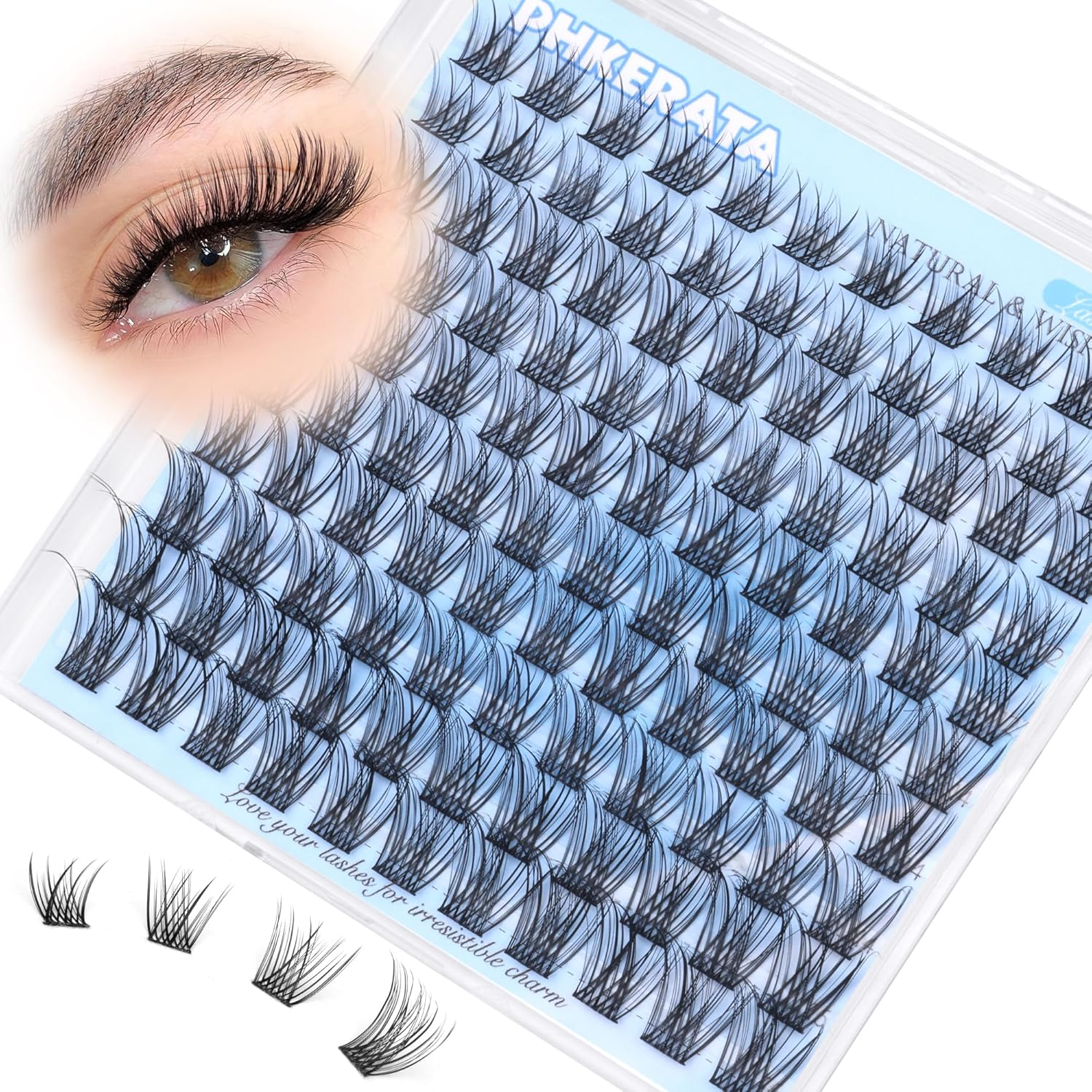 Natural Eyelash Clusters Wispy Lashes Clusters C Curvature 110 Pcs Cluster Eyelash Extensions DIY 3D Individual Lashes with Soft Lash Band, 10-16 Mm Mix