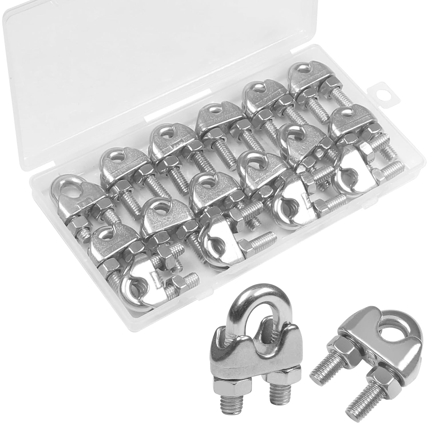 12 Pack 1/4 Inches M6 Stainless Steel Wire Rope Cable Clip Clamp