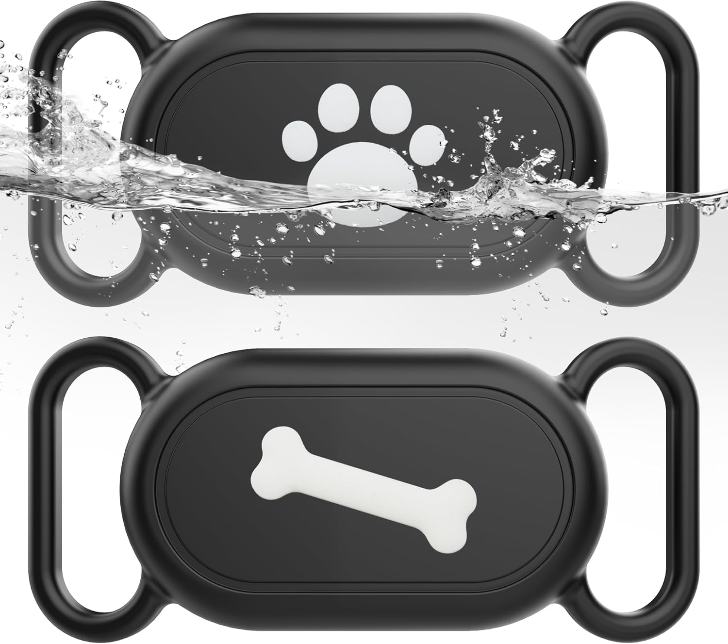 Dog Collar Holder(2 Pack) for Galaxy Smarttag2, Waterproof Silicone Case for Pet Cat, Anti-Lost Scratch Resistant Protective Cover Accessory for Samsung Galaxy Smart Tag2(Black/Black)