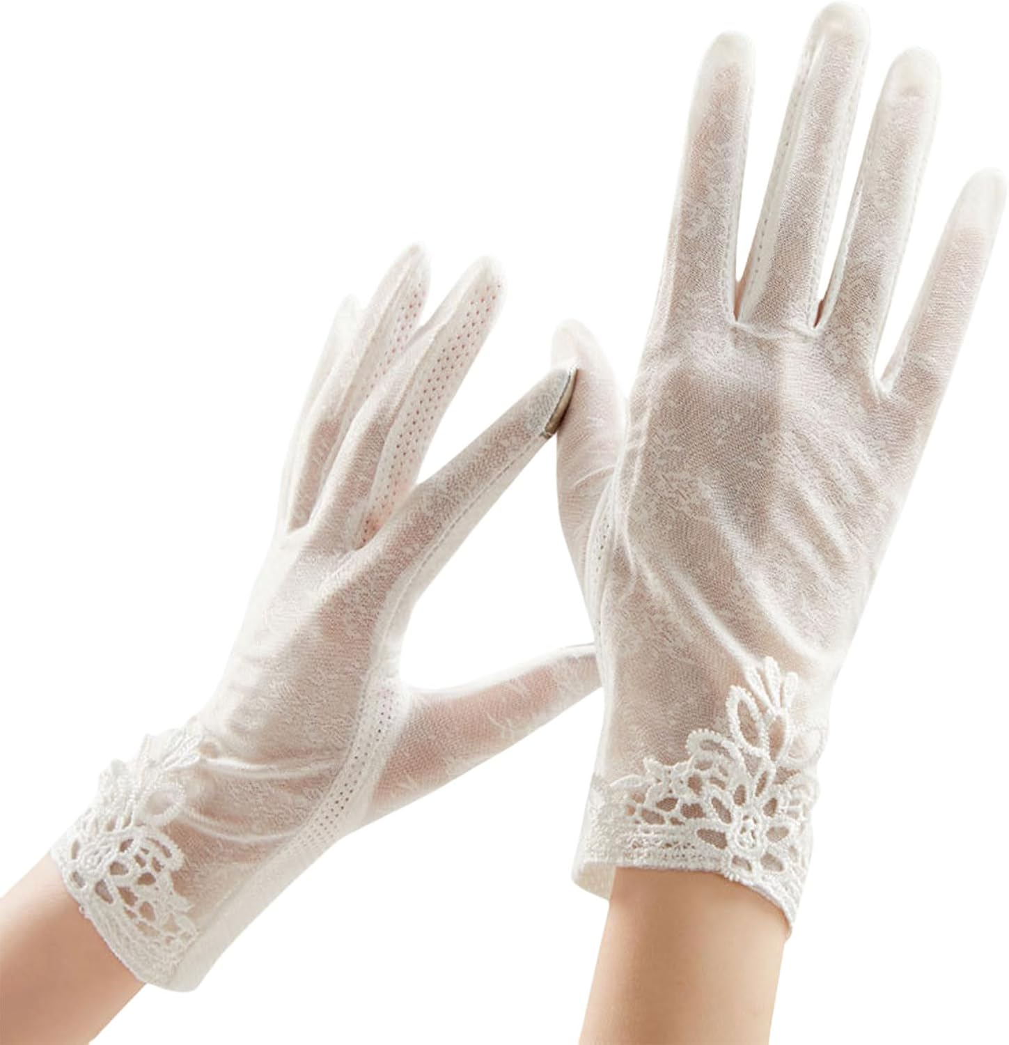 Women Driving Gloves, Ladies Floral Short Lace Gloves Summer UV Sun Protection Gloves Full Finger Touchscreen Gloves Mittens