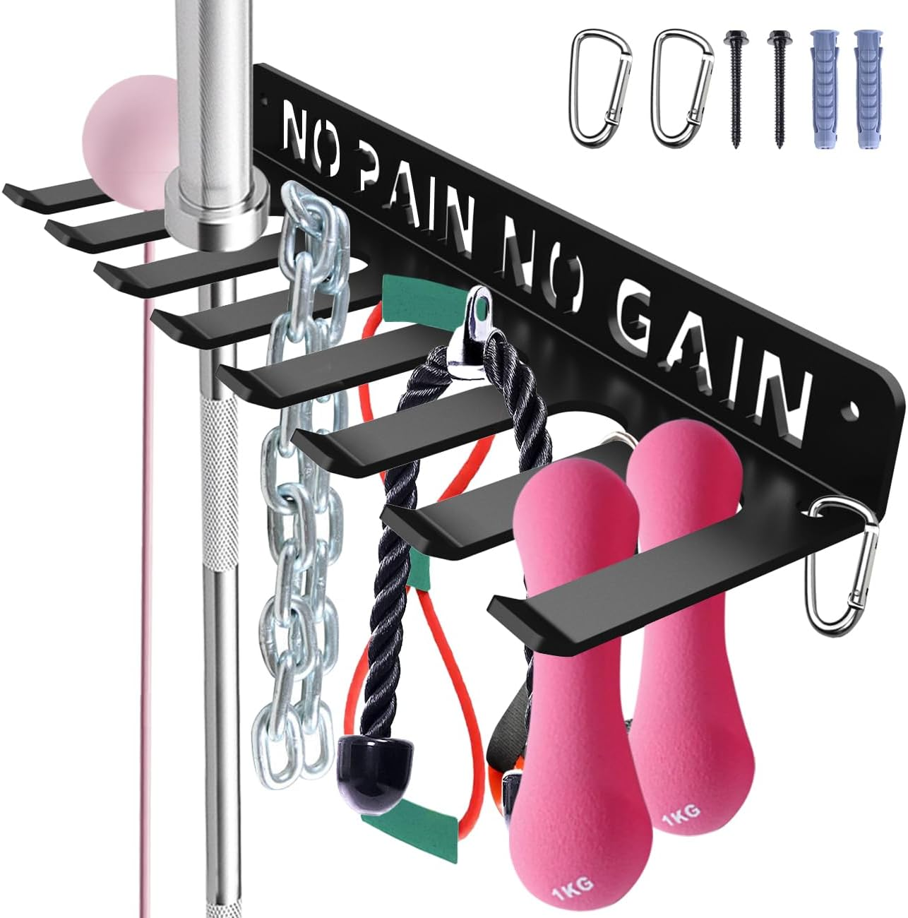 Home Gym Accessories Organization Storage Rack Equipment for Home 8 Hook Wall Hanger Display Gear Barbells Resistance Bands Jump Ropes Lifting Belt Hanger Accessories Hardware Included
