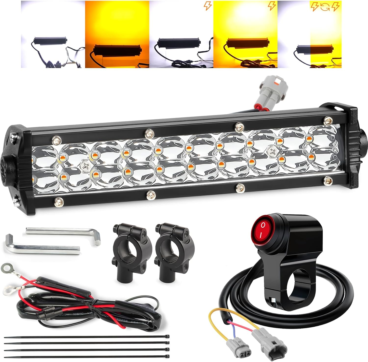 LIGBT Dirt Bike Light Bar Amber White Motorcycle LED Headlight Kit Plug and Play with On-Off Switch for 7/8" 22Mm Handlebars Pit Bike Light Bar for CRF110 KLX110 KLX140 YZ250F CRF230F CRF250F TTR110