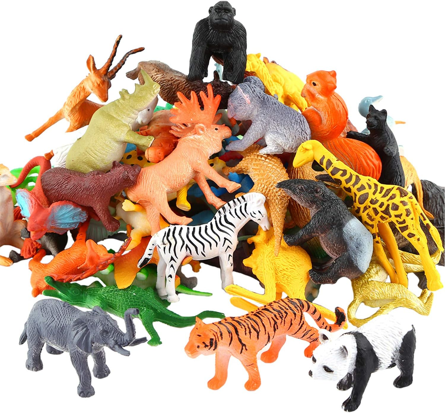 Animals Figure,54 Piece Mini Jungle Toys Set,Valefortoy Realistic Wild Vinyl