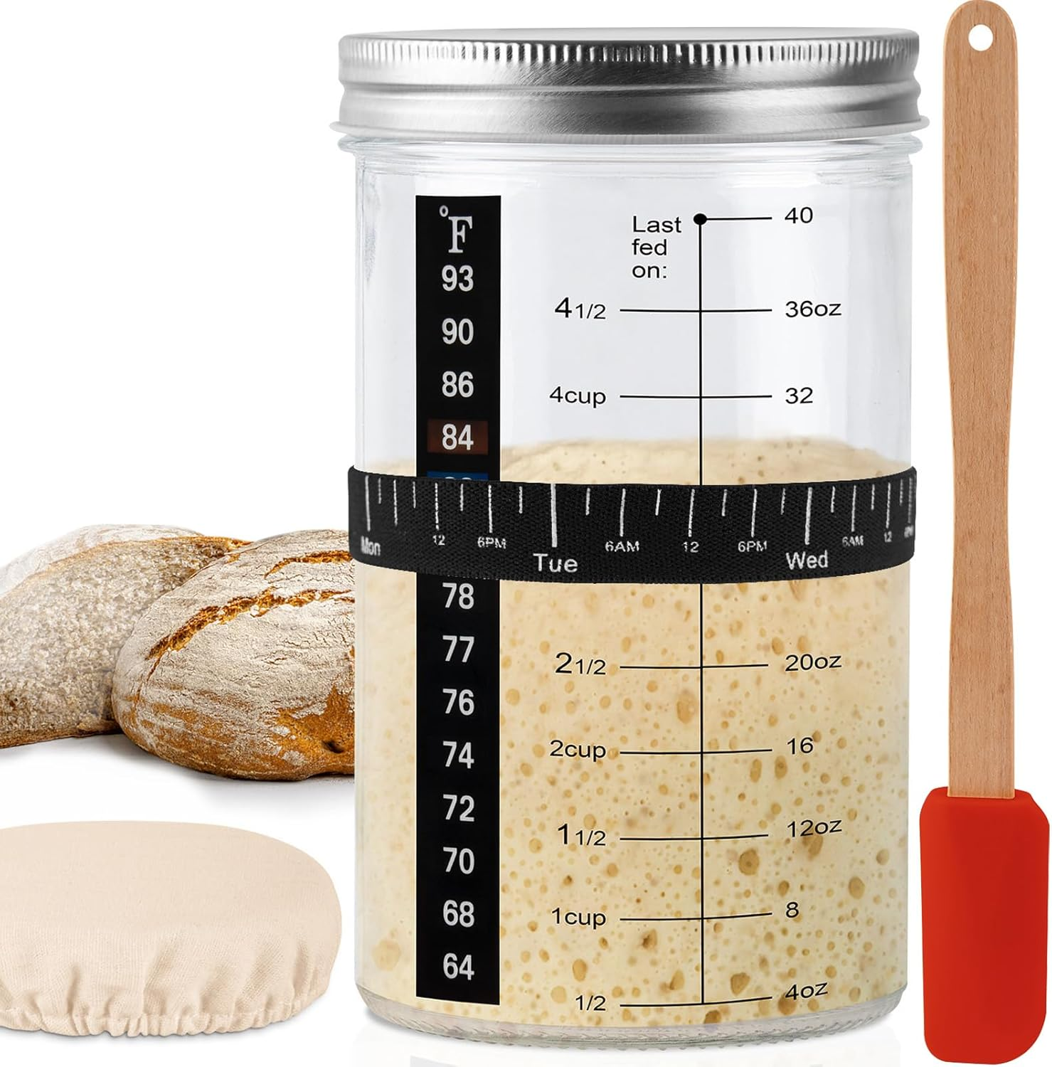 40Oz/1200Ml Sourdough Starter Kit with Thermometer Strips and Covers