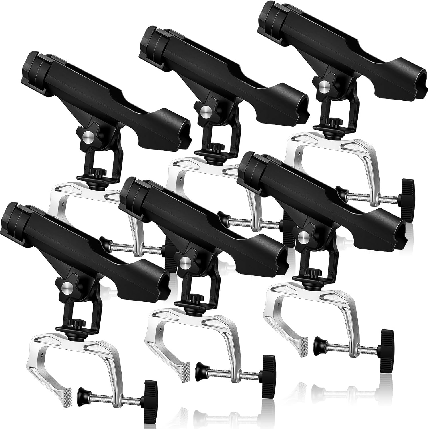 6 Pack Fishing Boat Rod Holder 360 Degree Adjustable with Large Clamp Boat Rod Bracket Folding Fishing Pole Holders for Kayak Canoe Raft