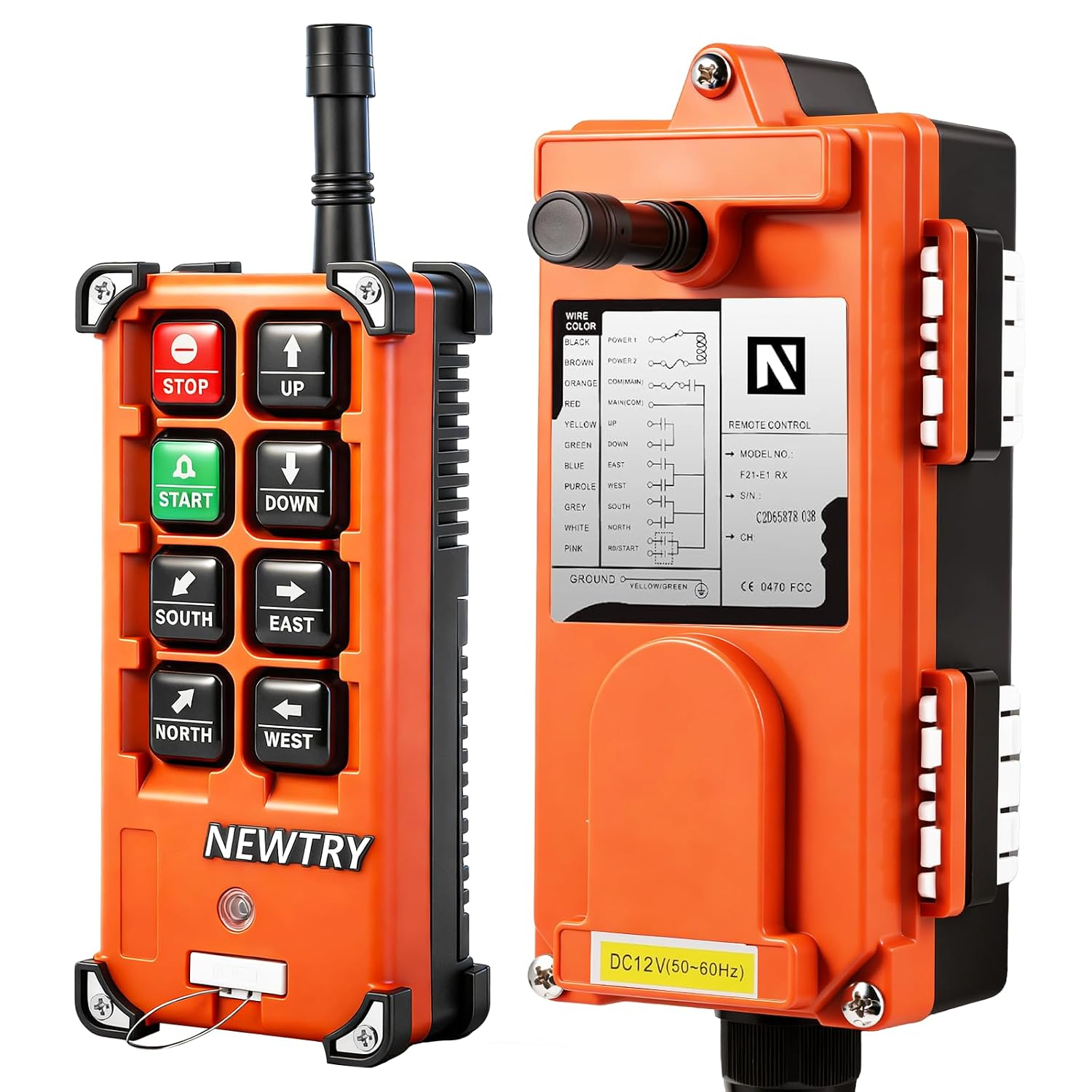 8 Buttons Wireless Crane Remote Control 12V Industrial Channel Electric Lift Hoist Wireless Switch Transmitter Receiver (A Transmitter + 12V Receiver) | 6 Operation Button, 1 Transmitter and 1 Receiver, 328FT Control Distance, Suitable for Electric Lift Applications