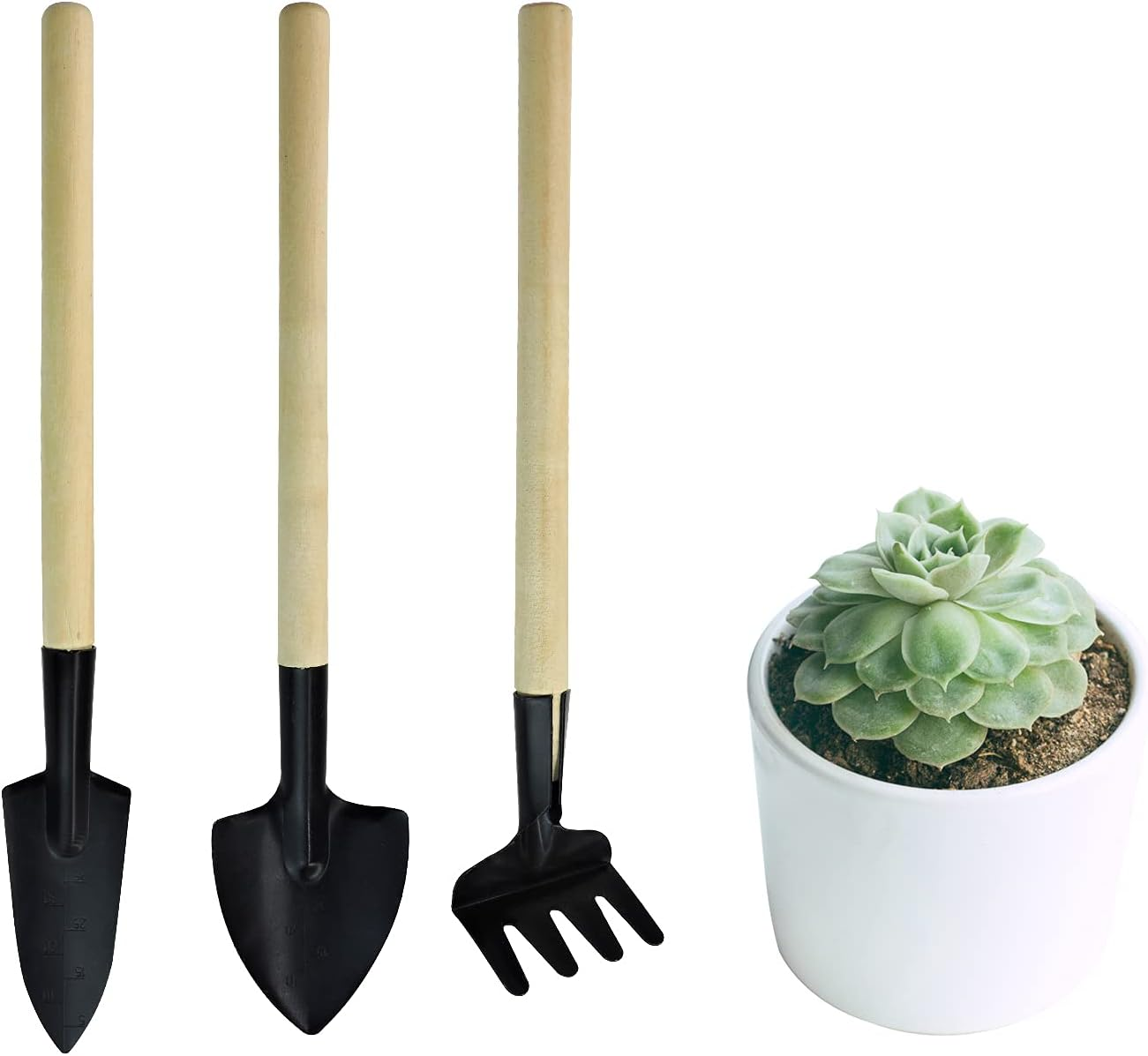 Mini Gardening Tools, 3Pcs Portable Garden Hand Tools Set, Miniature Gardening Rake Trowel and Shovel for Seedlings, Bonsai, Succulents, Herbs, Terrariums and Planting (3Pcs)