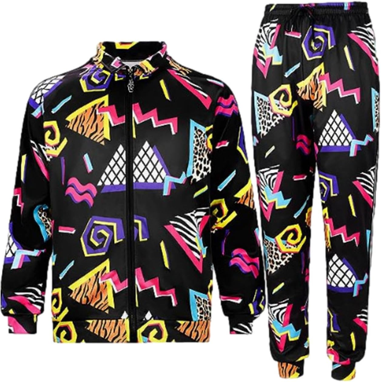 80s Track Suit Retro,90s Men's Tracksuits Outfit 2 Pieces Jacket and Pants,Me... - Picture 9 of 15