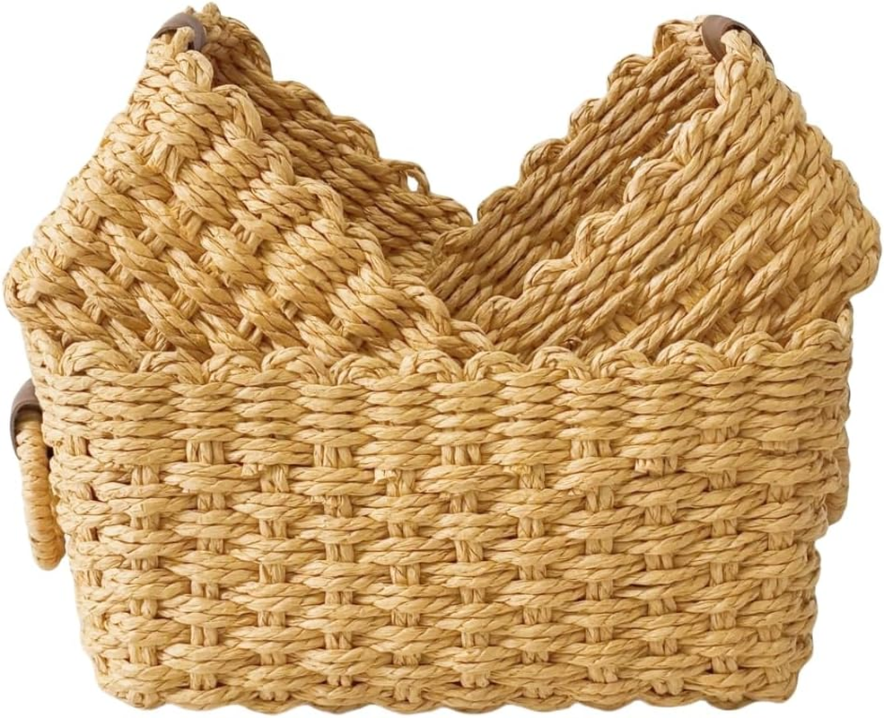 Set of 3 Decorative Small Woven Paper Rope Baskets in Desert Color