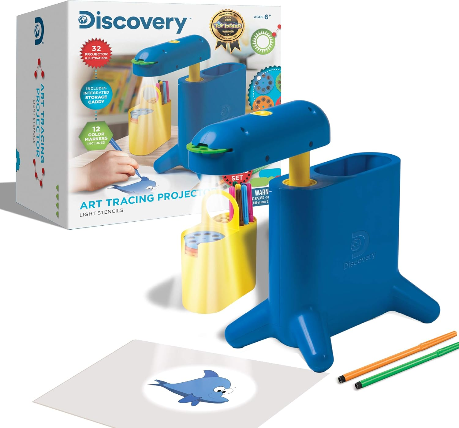 Discovery™ Art Tracing Projector Kit - 32 Stencils, 12 Markers, 20 Paper Sheets Included| Portable Arts & Crafts Activity Set| Doodle & Sketch Art Supplies| Kids Drawing Toy| Boys Girls Gift| Ages 6+