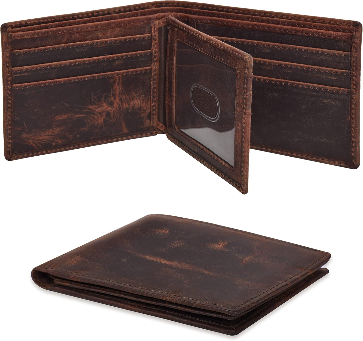Oak Leathers Leather Wallet for Men - RFID Bifold Wallets with 9 Credit Cards 1 ID Window Slim Minimalist Front Pocket Gift for Men