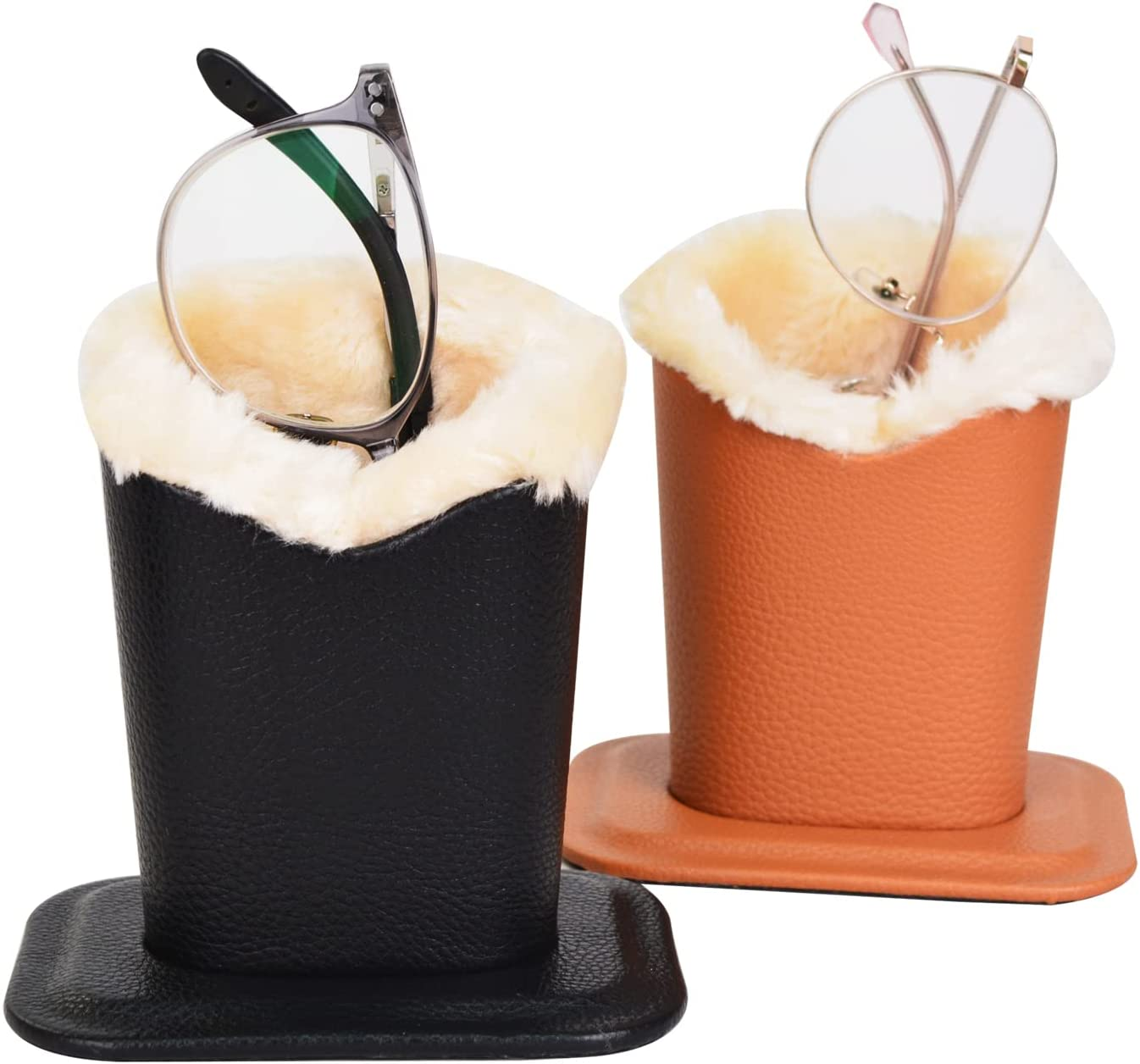 Pack of 2 Plush Lined Eyeglasses Holder Stand Protective Glasses Case For Desks Or Nightstands