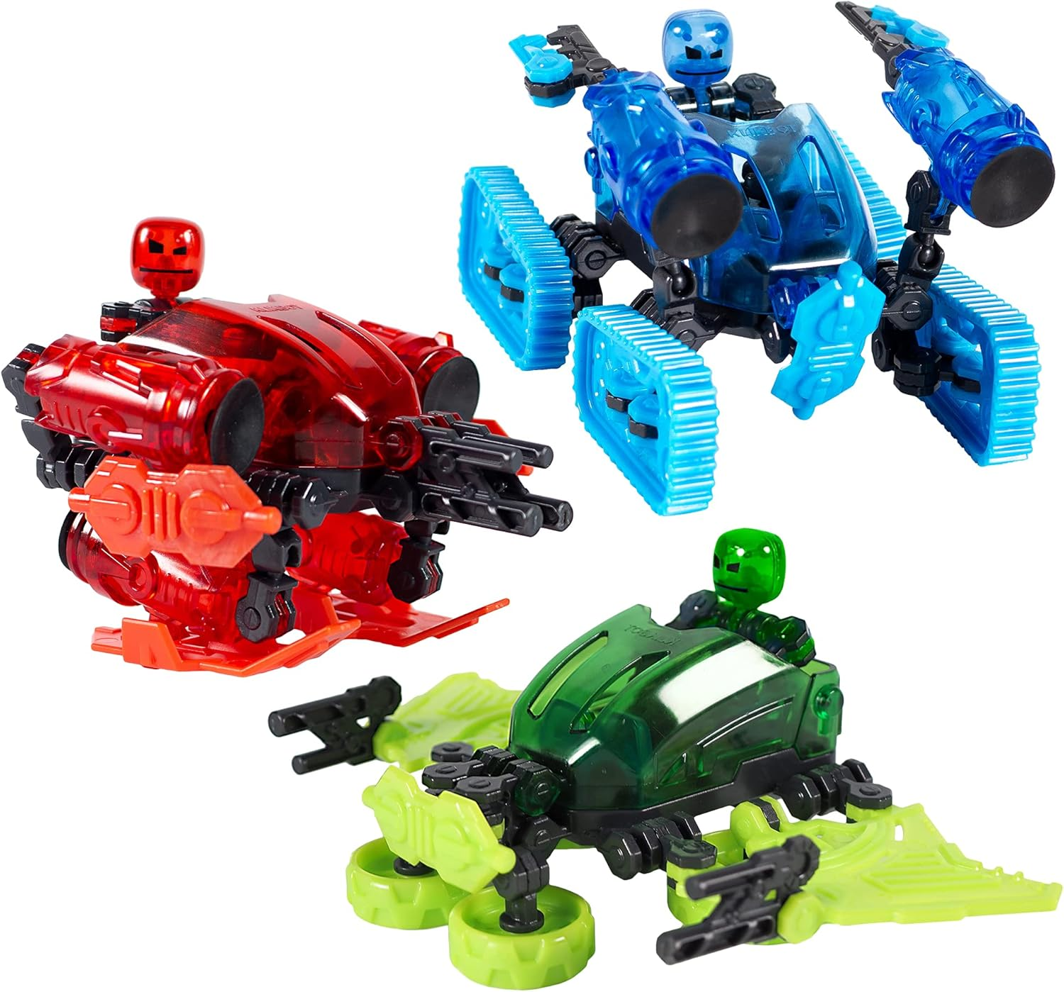 Klikbot Megabots – Pack of Three – Green, Blue and Red - Toy Figures with Unique Accessories – for Kids 8 Plus