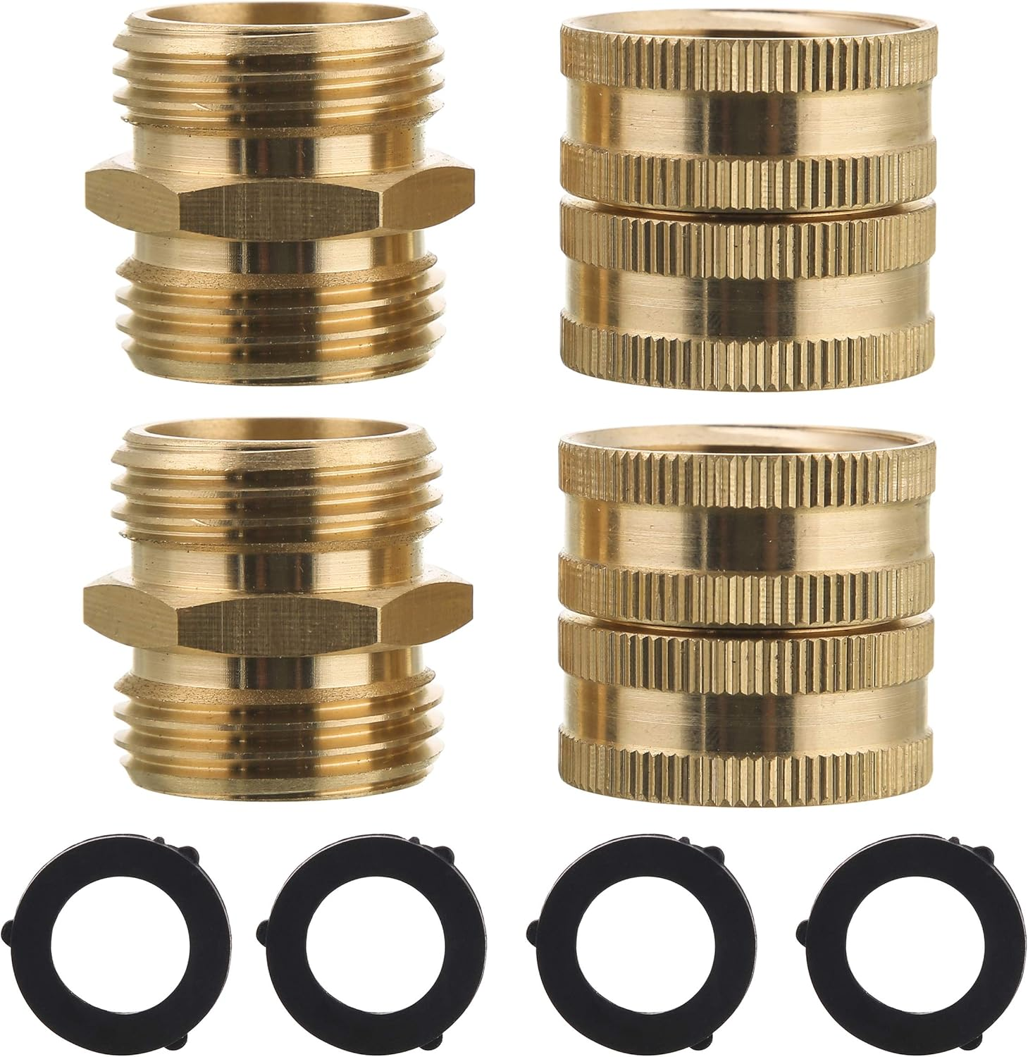 Garden Hose Adapter, Male to Male, Female to Female, 3/4’’ Brass Connector, 4-Pack with Extra 4 Washers