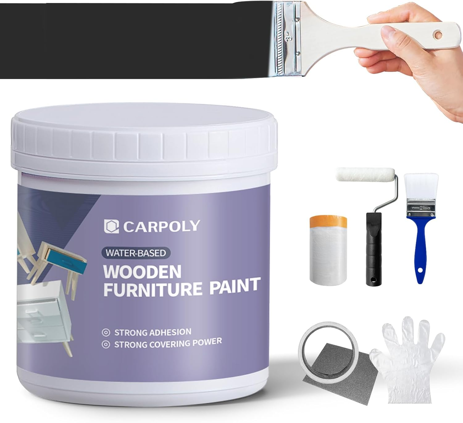 Furniture Paint Kit 16Oz with Tools - Water-Based & Low Odor All-In-One No Sanding - Matte Finish Indoor Outdoor Wood Paint for Cabinets, Doors, Tables and Dressers - Black