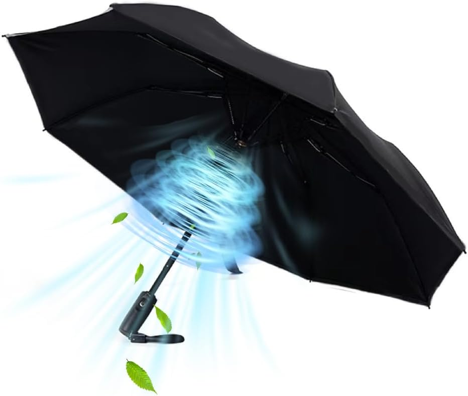 【Newly UV Portable Cooling UPF 50+ Foldable Umbrellas with Fan for Sun & Rain, USB Rechargeable for Games, Playgrond, Heatstroke, Hot Days