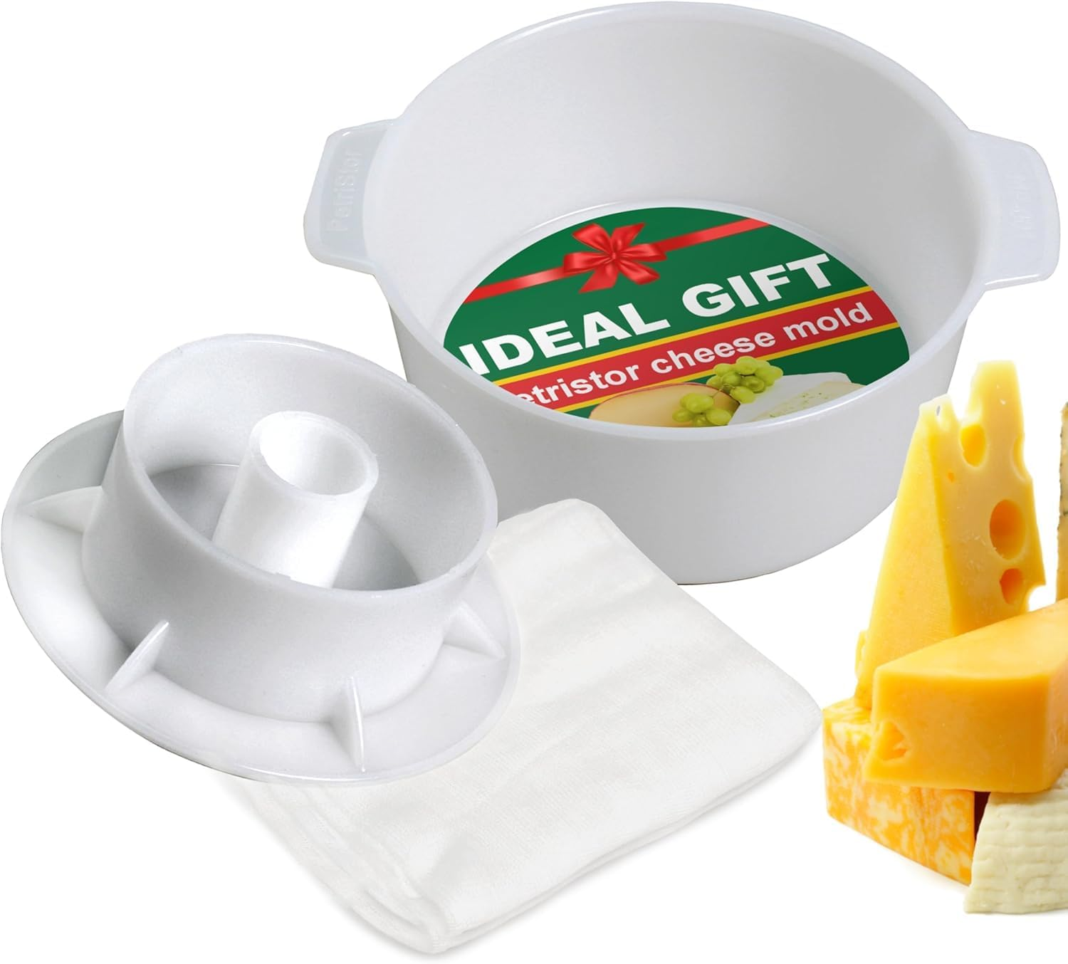 Cheese Mold for Cheese Making Cheese with Follower Piston 1.3QT and Cheesecloth - Cheese Form Mold - Cheese Making Basket - Paneer Cheese Press Mold - Molde Para Queso
