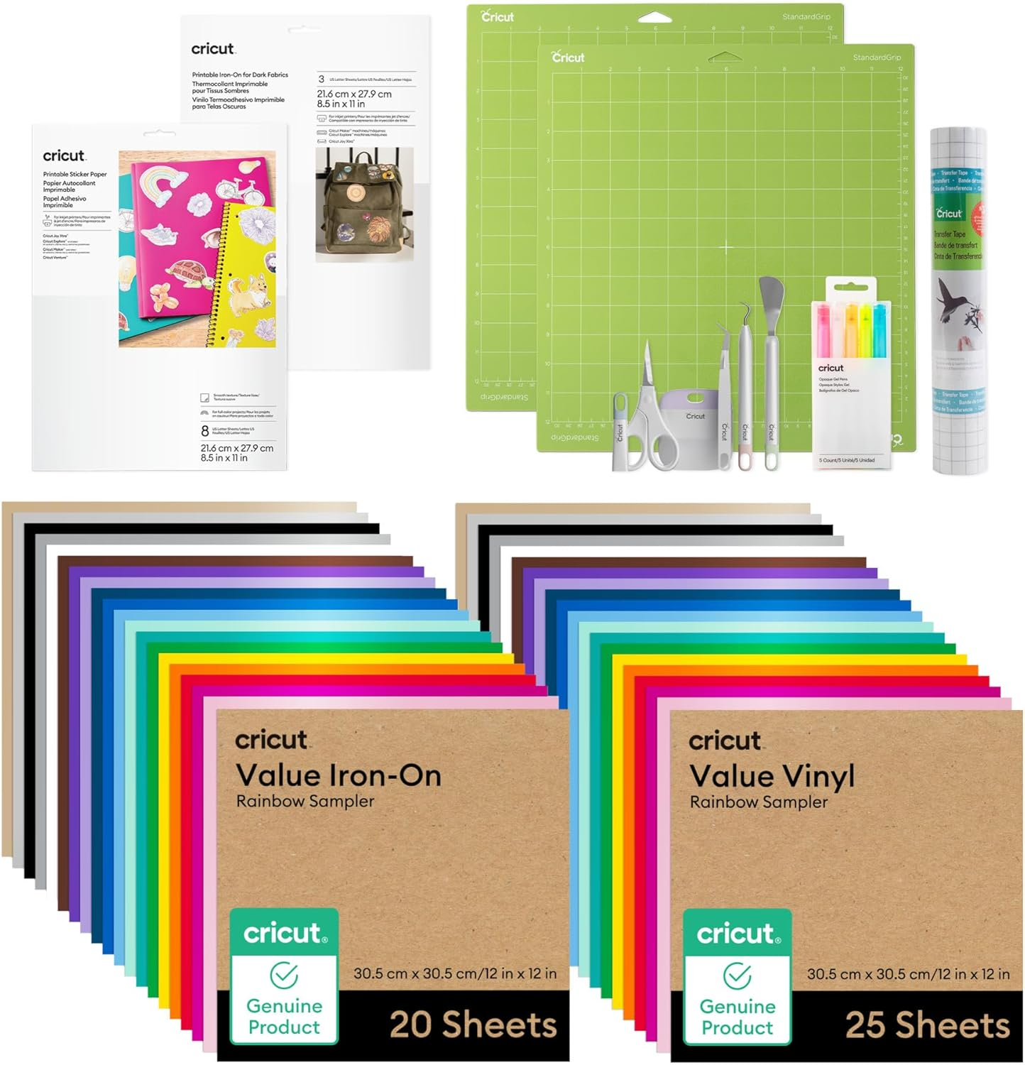 ® All-In-One Materials & Accessories Bundle - Includes Vinyl, Iron-On HTV, Sticker Paper, Printable HTV, Tools, Mats, Pens, & More