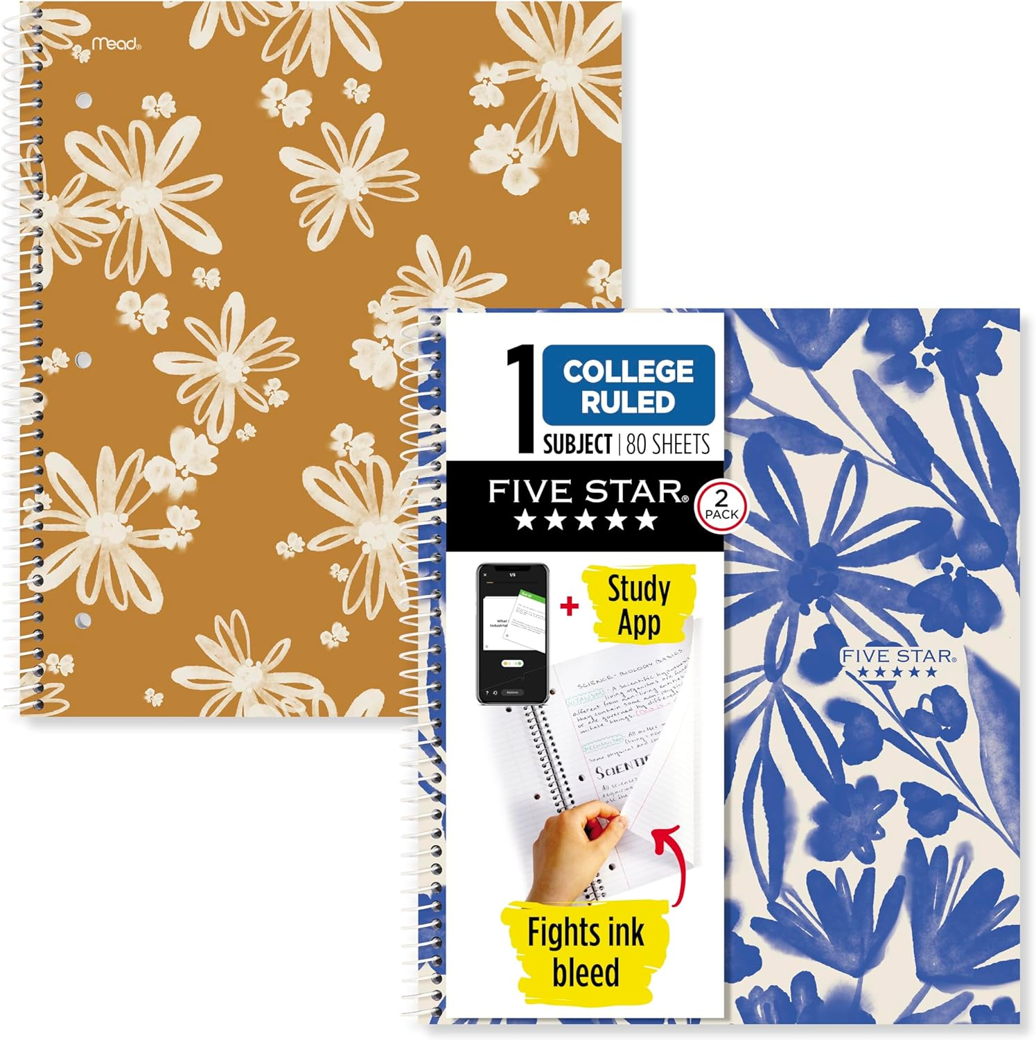 Spiral Notebook + Study App, 2 Pack, 1 Subject, College Ruled, 8-1/2