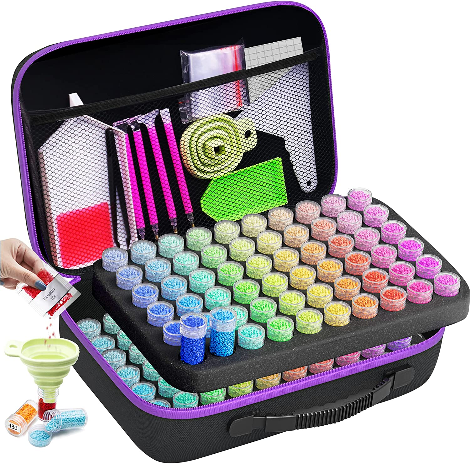 ARTDOT 120 Slots Storage Container for Diamond Art Kits for Adults,Portable Bead Storage Boxes for Diamond Painting Accessories and Tools