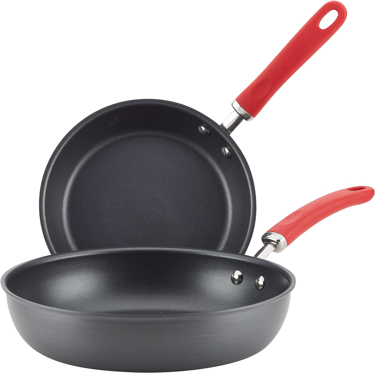 Create Delicious Deep Hard Anodized Nonstick Frying Pan Set / Skillet Set - 9.5 Inch and 11.75 Inch, Gray