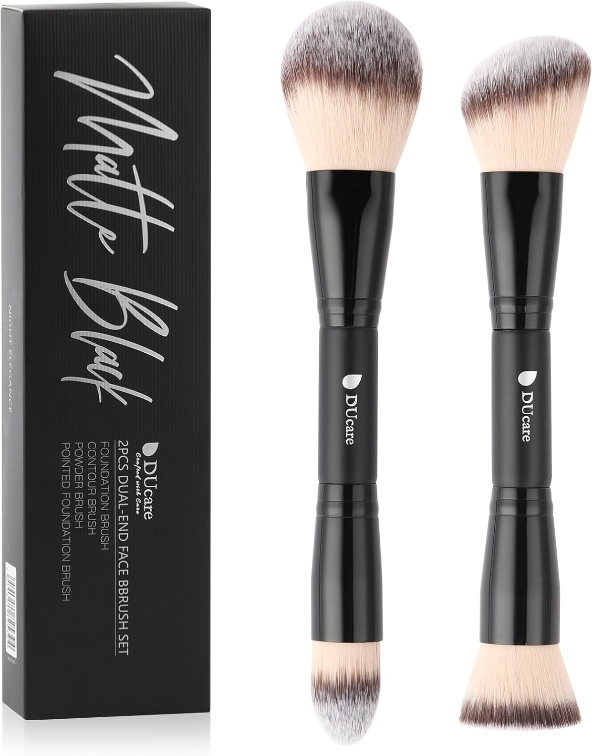 2Pcs Duo End Foundation Contour Powder and Buffer Bronzer Brush Double Makeup Brushes Set Black