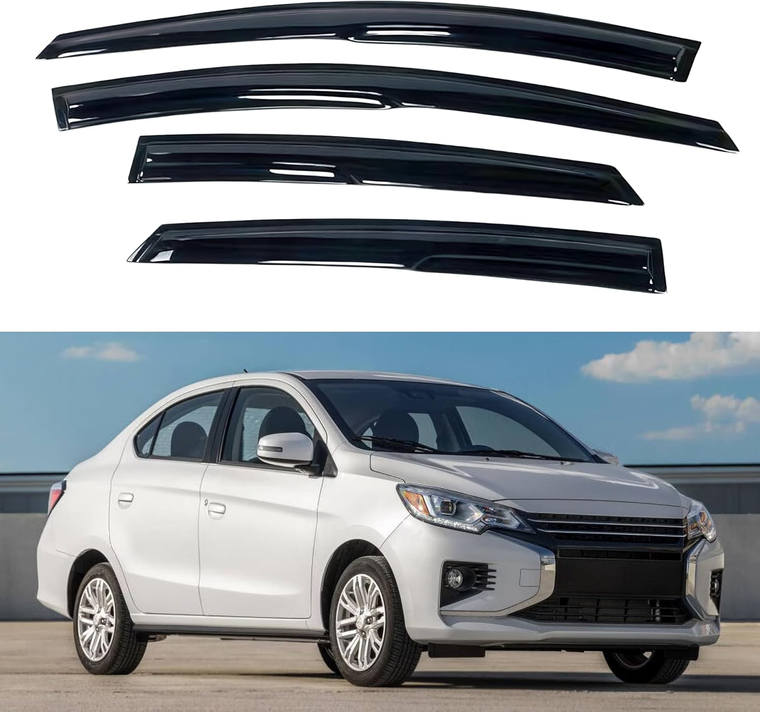 Window Visors for 2014-2022 Mitsubishi Mirage Sedan Rain Guards Vent 4PC