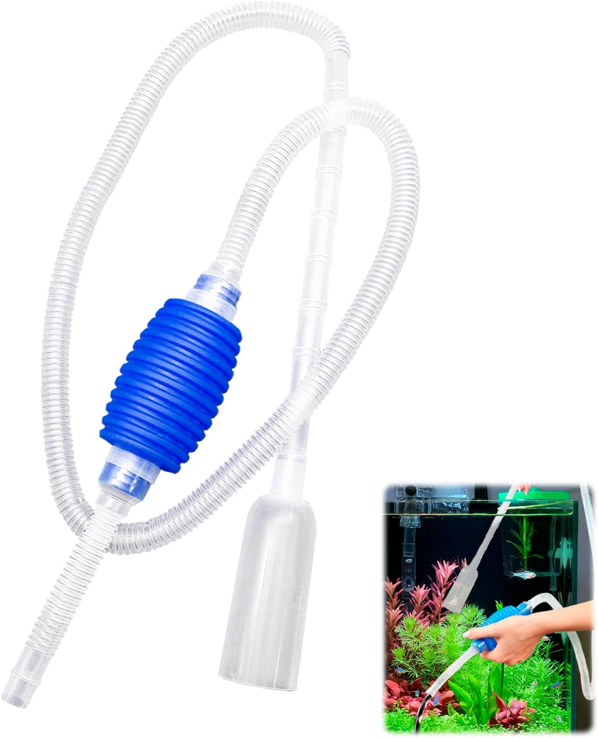 Mulmsauger Aquarium Aus Kunststoff, Aquarium Sauger Mit Waschkopf, Absaugrohr, Auslaufrohr Und Luftsack, Ideal Für Aquarium Reinigung Und Wasserwechsel