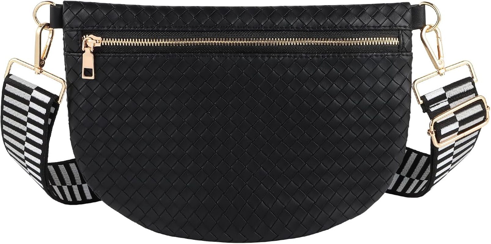 Woven Crossbody Bags for Women Leather Belt Bum Sling Purse Fanny Waist Pack Chest Shoulder Bag for Women-Black