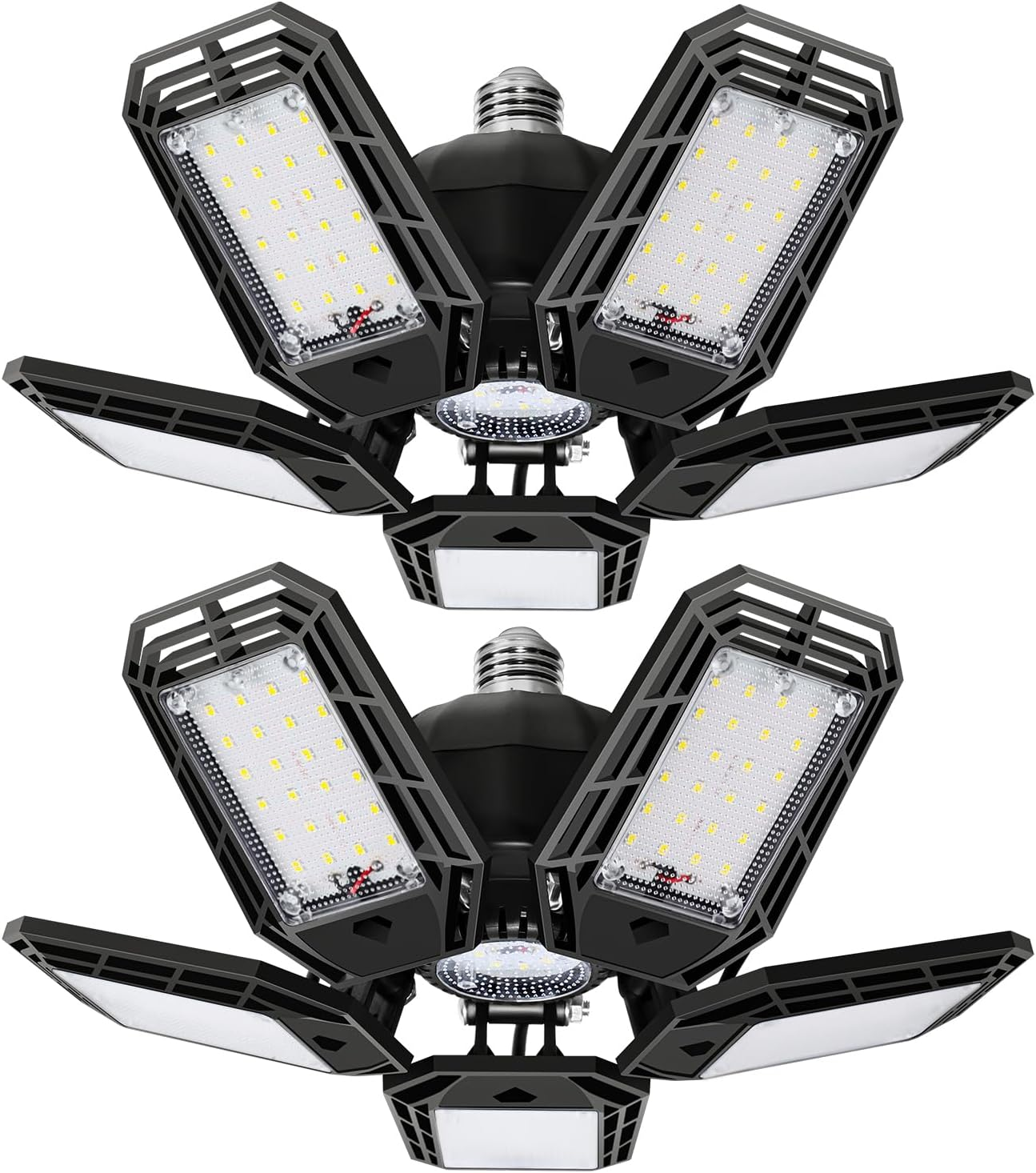 2 Pack LED Garage Light, 150W Ultra Bright Shop Light with 5 Adjustable Panels,15000Lm 6500K E26/E27 Deformable Ceiling Lights for Garage, Workshop