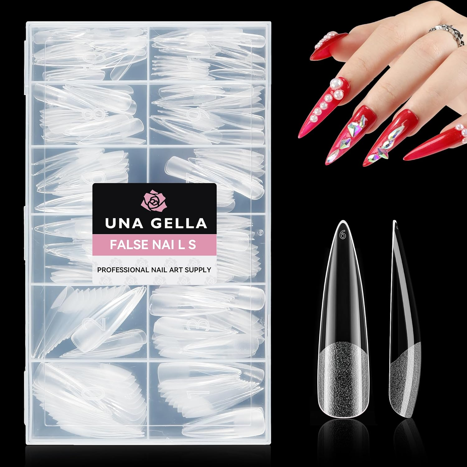 XXL Stiletto Nail Tips, 312Pcs Pre-Shape Extra Long Stiletto Nails Tips Half Matte Full Cover No Need File Clear Fake Nails for Party DIY Art Salon 12 Sizes