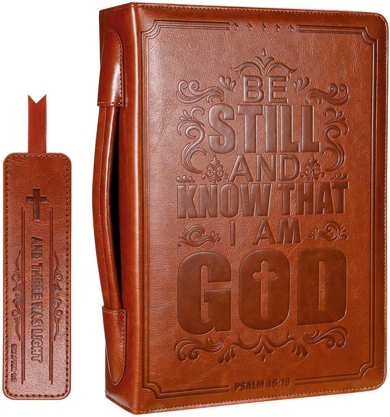 Funda biblia grande marron cuero PU asa marcador bolsa protectora iglesia libro