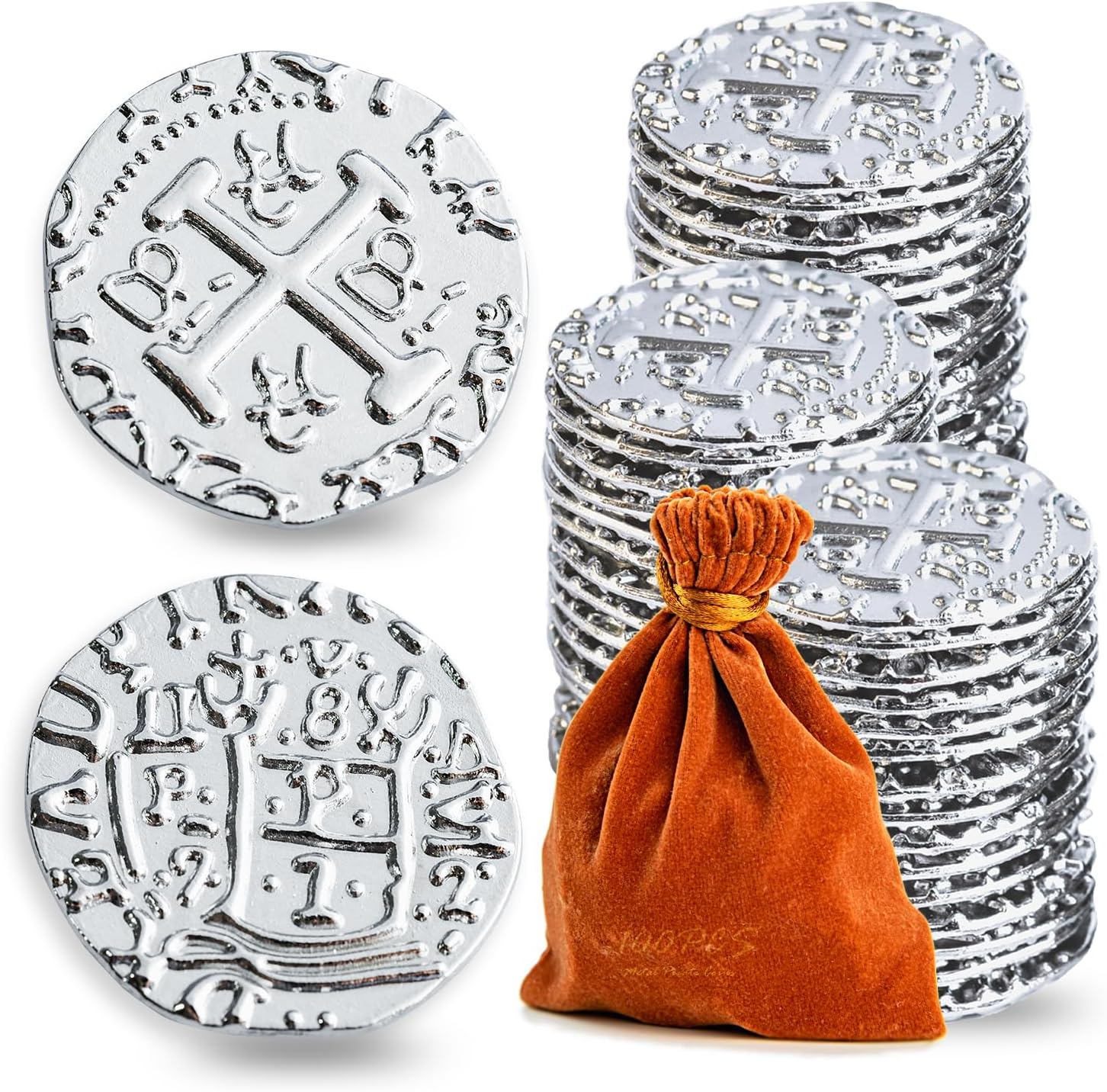 Metal Pirate Coins, Prefdo 35PCS X Large Gold Treasure Coin Set Spanish Doubl... - Picture 3 of 7