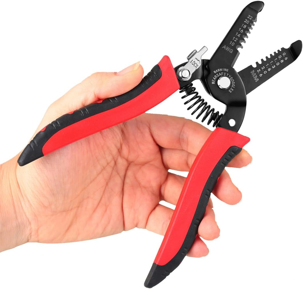 10-22 AWG Wire Stripper Cutter Pliers .6-2.6mm Stripping Tool Non-Slip Handle