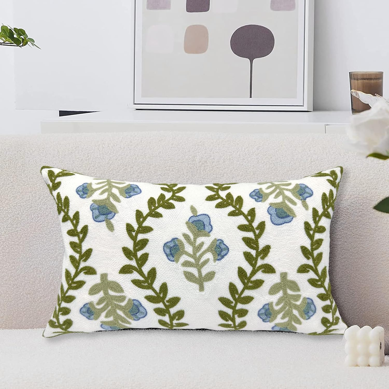 Alysheer Spring Floral Embroidered Decorative Throw Pillow Cover 12