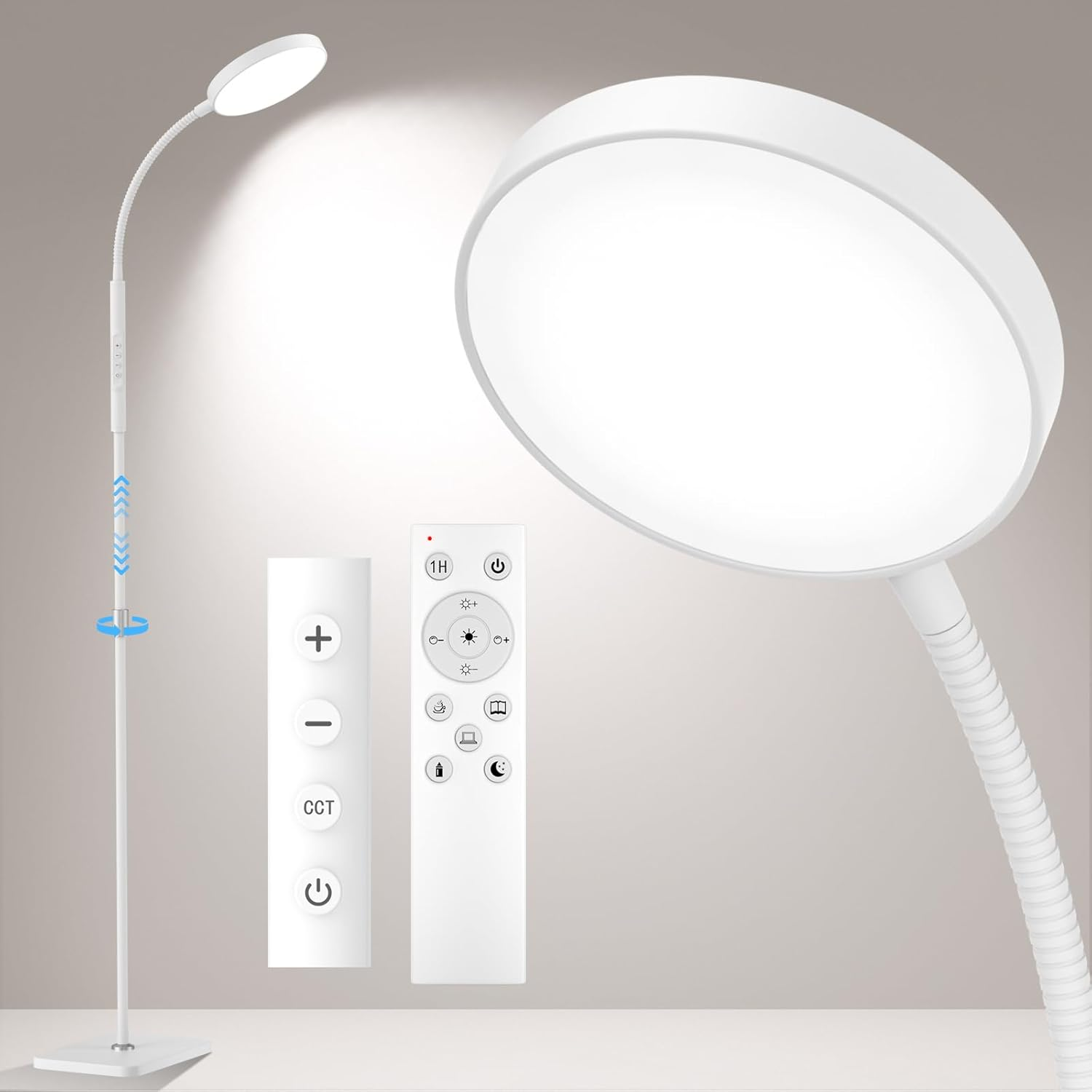 Floor Lamp, Adjustable Height Floor Lamps for Living Room Bedroom, 120 LED Super Bright Standing Lamp Remote & Touch Control Dimmable Gooseneck Tall Stand Reading Lamp for Office Craft, White