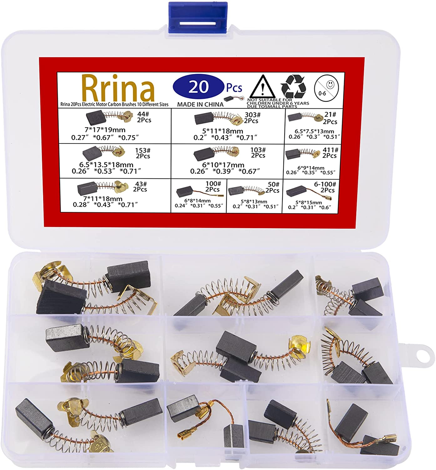 20Pcs Electric Motor Carbon Brushes 10 Different Sizes for Replacement Repair Power Tool Part
