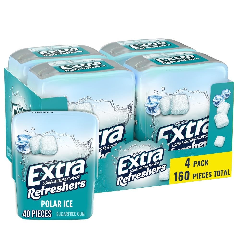 Gum Refreshers Polar Ice Bulk Chewing Gum - Sugar-Free, 40 Piece Realable Bottle Pack of 4