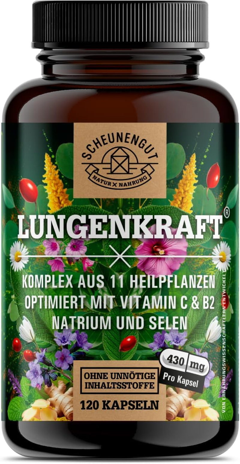LUNGENKRAFT® Lungenkraut Kapseln Stark - WICHTIG: Laborgeprüfter Markenkomplex Mit Lungenkraut, Ingwer,Hagebutte,Isländisches Moos,Selen,Salbei &Mehr I 120 Stk -DE- SCHEUNENGUT®